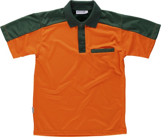 Gut sichtbares Combo-Poloshirt mit einer grün-orangefarbenen AV-Brusttasche