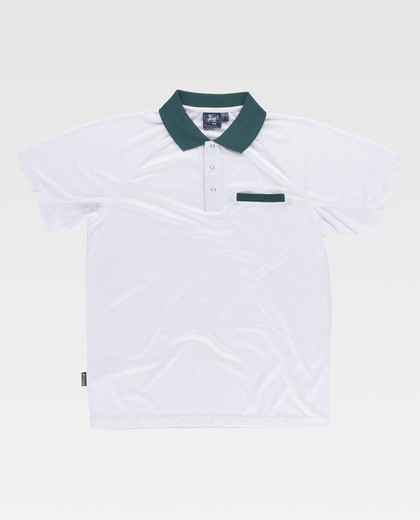 Polo combinado de manga corta en tejido técnico.  Blanco+Verde