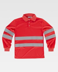 Polo de alta visibilidad de manga larga en poliéster Rojo
