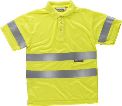 High visibility short-sleeved polo shirt with reflective tapes on the torso and sleeves EN ISO 20471: 2013 Yellow AV