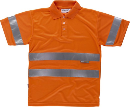 High visibility short-sleeved polo shirt with reflective ribbons on the torso and sleeves EN ISO 20471: 2013 Orange AV