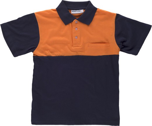 Camisa polo de mangas curtas com jugo combinado, uma bolsa no peito Navy Orange AV
