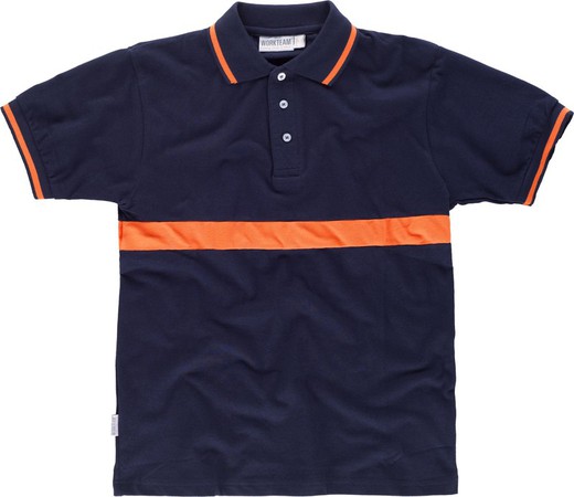 Kurzärmliges Poloshirt mit kontrastierendem Streifen Navy Orange AV