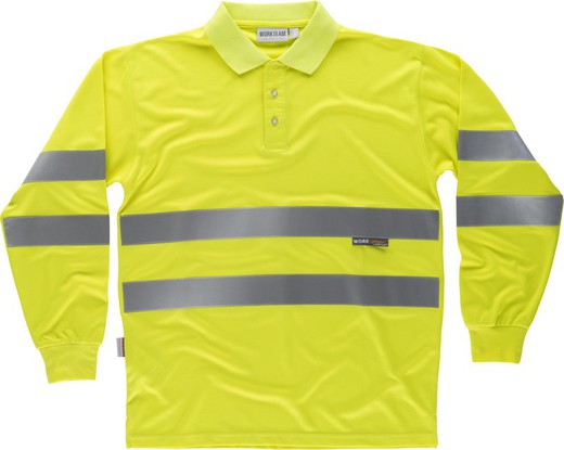 High visibility long-sleeved polo shirt with two reflective tapes EN ISO 20471: 2013 Yellow AV