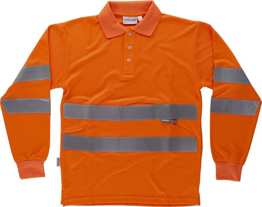 High visibility long-sleeved polo shirt with two reflective tapes EN ISO 20471: 2013 Orange AV