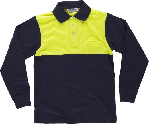 Long-sleeved polo shirt with combined yoke, a chest bag Navy Yellow AV