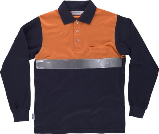 Langärmliges Poloshirt mit kombinierter Passe, Brusttasche Ein reflektierendes Klebeband Navy Orange AV