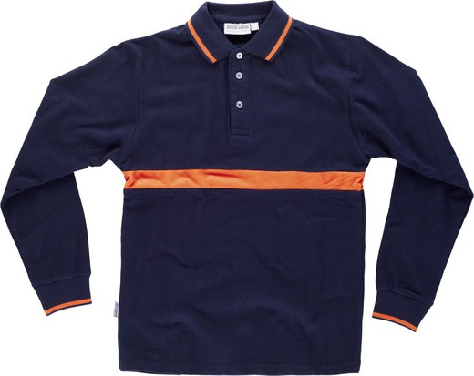 Long-sleeved polo shirt with a contrasting stripe Navy Orange AV