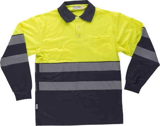 Long-sleeved polo shirt, combined with high-visibility discontinuous reflective tapes EN ISO 20471 Navy Yellow AV