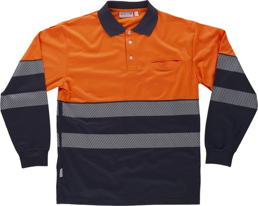 Langärmliges Poloshirt, kombinierte diskontinuierliche reflektierende Bänder mit hoher Sichtbarkeit EN ISO 20471 Navy Orange AV