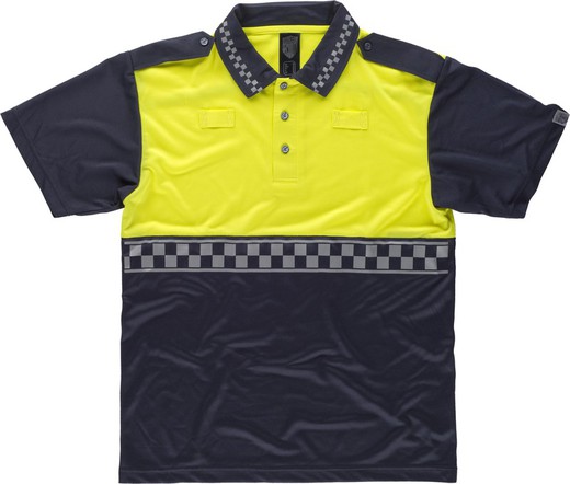 Kombiniertes kurzärmeliges Polizei-Poloshirt mit heißversiegeltem Reflexstreifen und Schulterklappen Navy Yellow AV