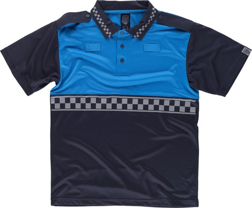 Combined short-sleeved police polo shirt with heat-sealed reflective tape and shoulder pads Navy blue