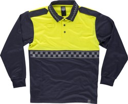 Polo combinata a maniche lunghe della polizia con nastro riflettente termosaldato e spalline sulle spalle Navy Yellow AV