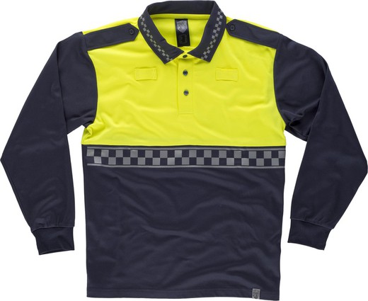 Combined long-sleeved police polo shirt with heat-sealed reflective tape and shoulder epaulets Navy Yellow AV