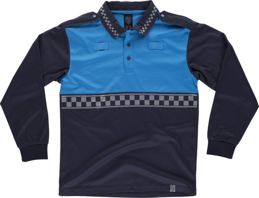 Kombiniertes langärmeliges Polizei-Poloshirt mit heißversiegeltem Reflexstreifen und Schulterpolstern in Marineblau