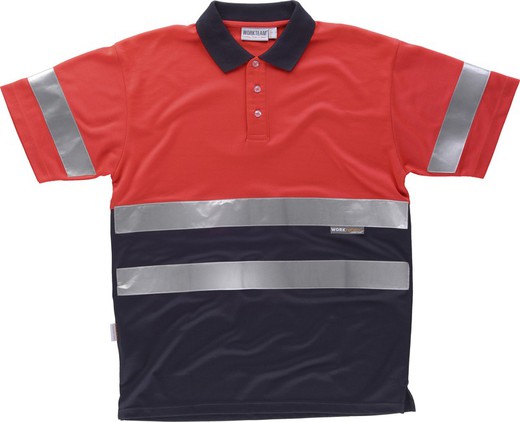 Red polo shirt combined AV short sleeve Reflective ribbons torso and sleeves EN ISO 20471: 2013 Red AV Navy