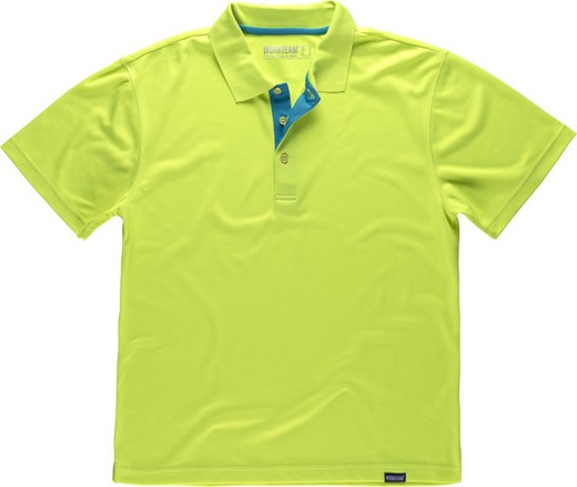 Technical short-sleeved polo shirt, combined with fluor colors Yellow AV