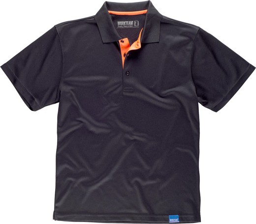 Technical short-sleeved polo shirt, combined with Black fluor colors