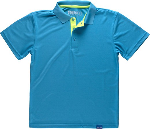 Technical short-sleeved polo shirt, combined with Fluorine colors Turquoise