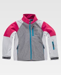 Softshell infantil combinado tricolor. Gris Jaspeado+Gris Claro+Rosa Fucsia