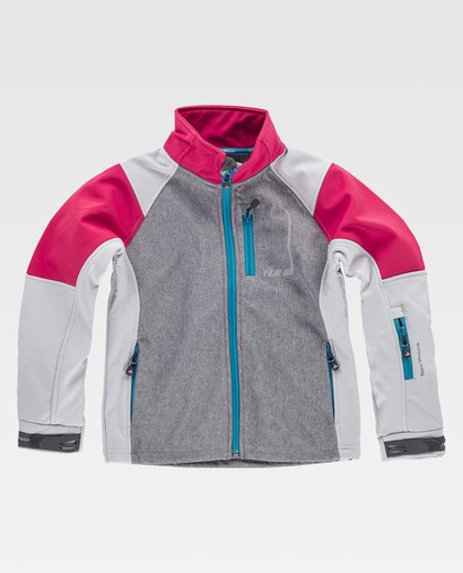 Softshell infantil combinado tricolor. Gris Jaspeado+Gris Claro+Rosa Fucsia