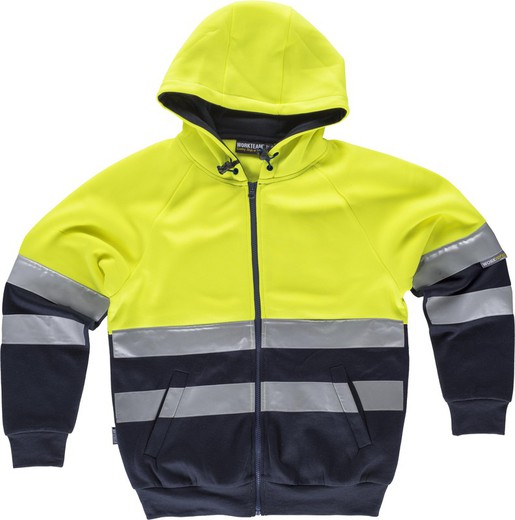 Combined AV sweatshirt, hood, zip fastening, reflective tape torso and sleeves, side pockets Yellow AV Navy