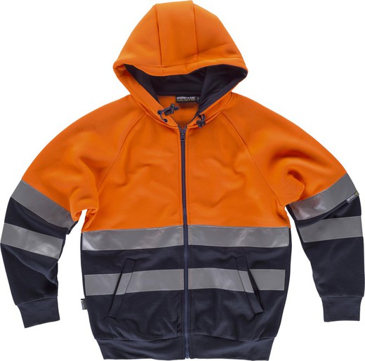 Combined AV sweatshirt, hood, zip fastening, reflective tape torso and sleeves, side pockets Orange AV Navy
