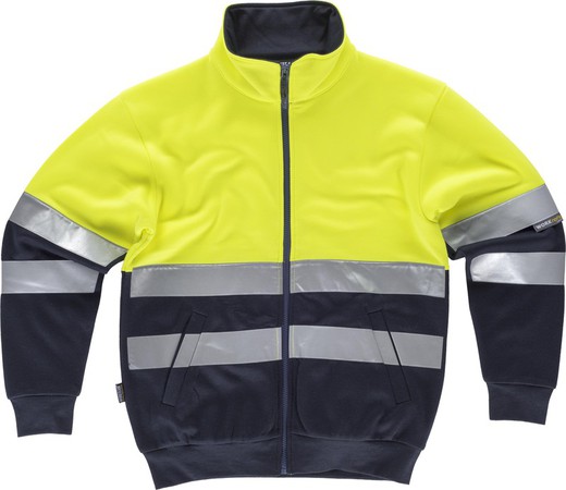 Combined AV sweatshirt with zip closure, reflective tape torso and sleeves, side pockets Yellow AV Navy