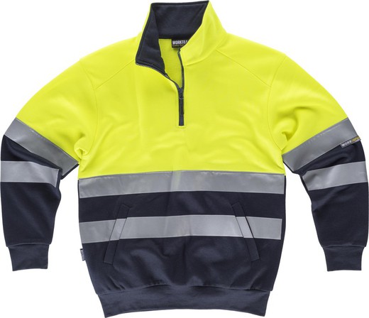 AV sweatshirt combined with half zip, reflective tape torso and sleeves, side pockets Yellow AV Navy
