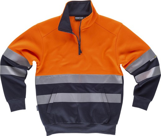 AV sweatshirt combined with half zip, reflective tape torso and sleeves, side pockets Orange AV Navy