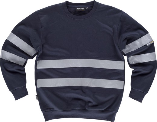 Round neck sweatshirt with reflective ribbons on torso and Navy sleeves