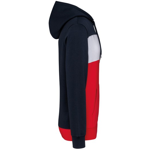 Sweatshirt tricolor com capuz unissexo