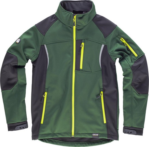 Workshell combined with reflective details, a chest pocket, sleeve and two sides Dark Green Black