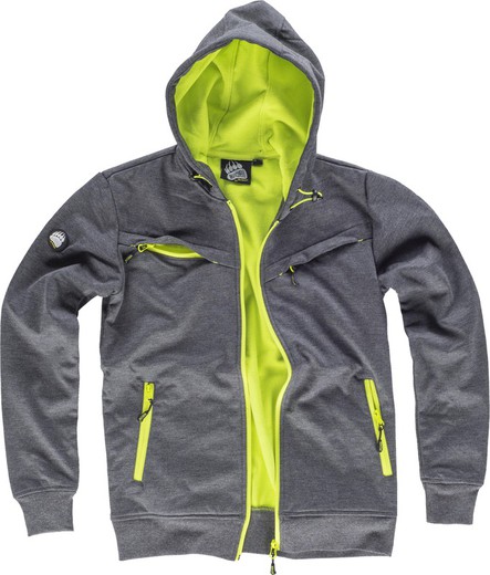 Workshell combined hoodie with chest and side pockets, fleece lining Gray Yellow AV