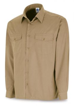 388-CMML CAMISA TERGAL BEIGE M/LARGA