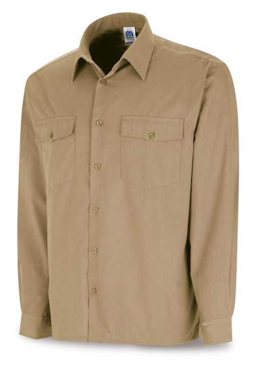 388-CMML CAMISA TERGAL BEIGE M/LARGA