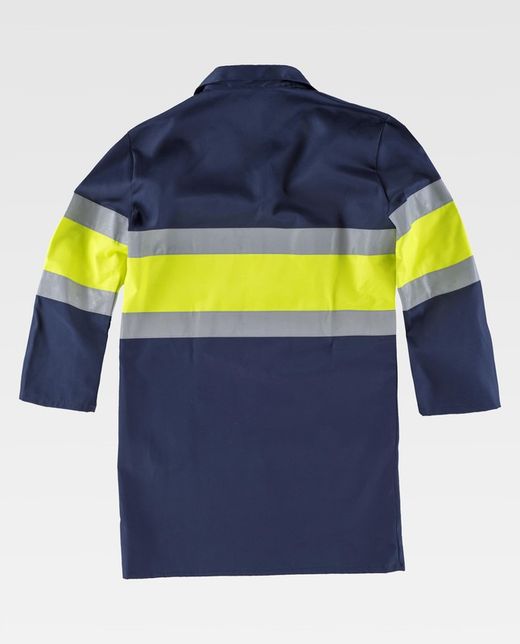 Bademantel Clipverschluss Brusttasche und 2 Seiten Kombinierte hohe und sichtbare und reflektierende Bänder Navy Yellow AV