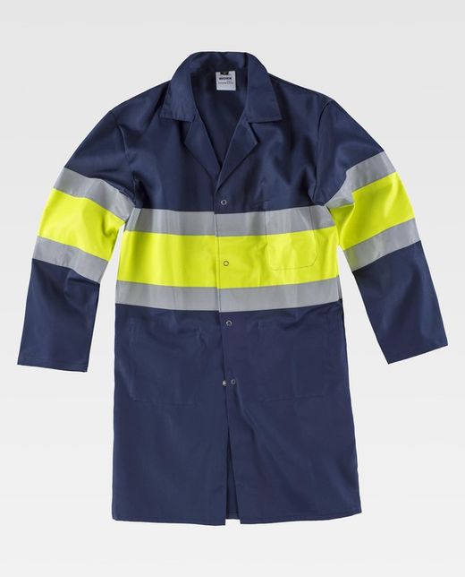 Dressing gown Clip closure Chest bag and 2 sides Combined high and visibility and reflective tapes Navy Yellow AV