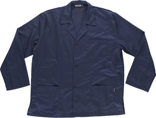 Kurze Jacke im Herrenstil, eine Tasche auf der Brust und zwei Seiten Navy