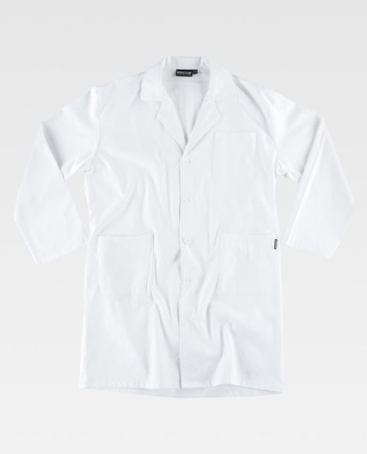 Herrengewand mit Knopfverschluss, Brusttasche und 2 Seiten 100% Cotton White