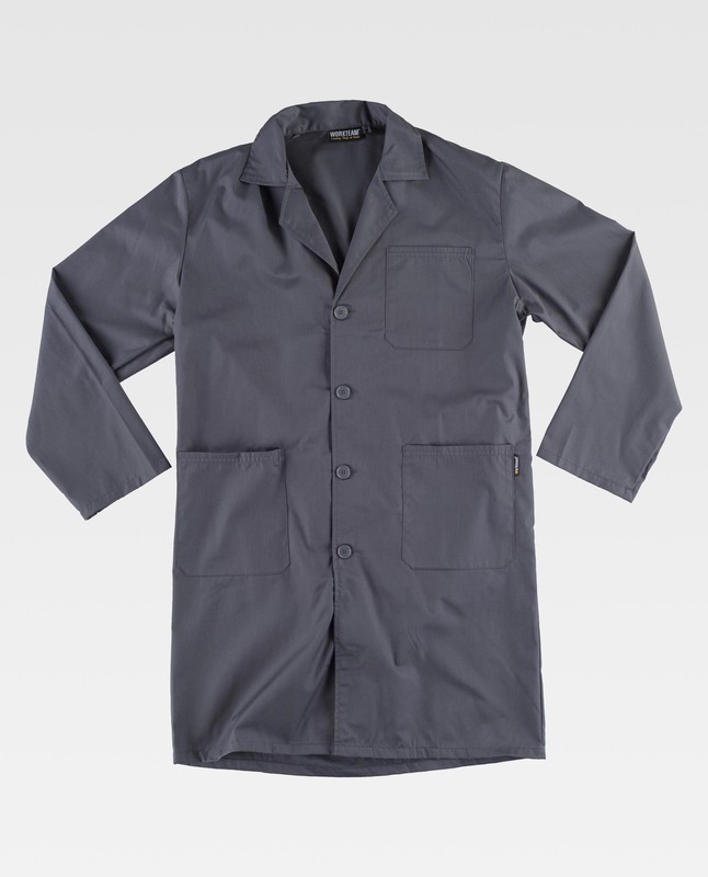 Grembiule da uomo con chiusura a bottone, borsa sul petto e 2 lati grigio —  Maxport Abbigliamento Da Lavoro