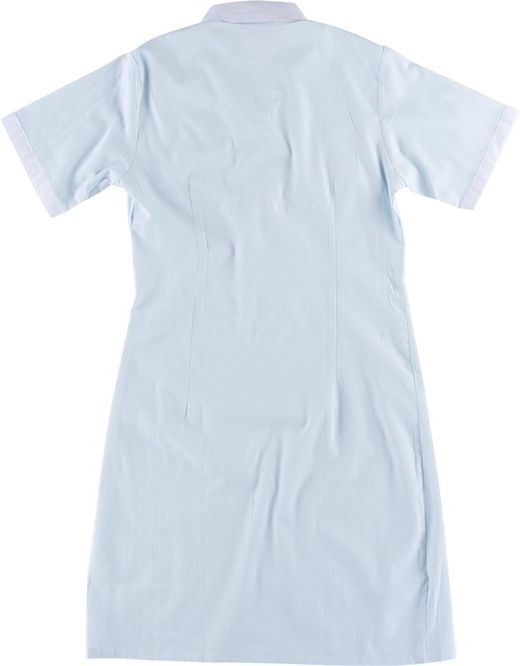 Peignoir à manches courtes avec boutons et un sac et tablier blanc court avec 2 poches Bleu clair Blanc