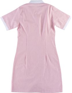 Kurzärmelige Robe mit Knöpfen und einer Tasche und weißer Kurzschürze mit 2 Taschen Pink White