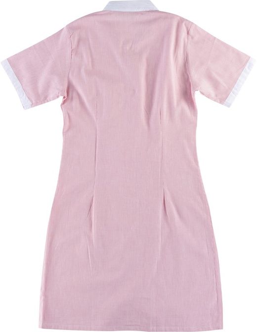 Kurzärmelige Robe mit Knöpfen und einer Tasche und weißer Kurzschürze mit 2 Taschen Pink White