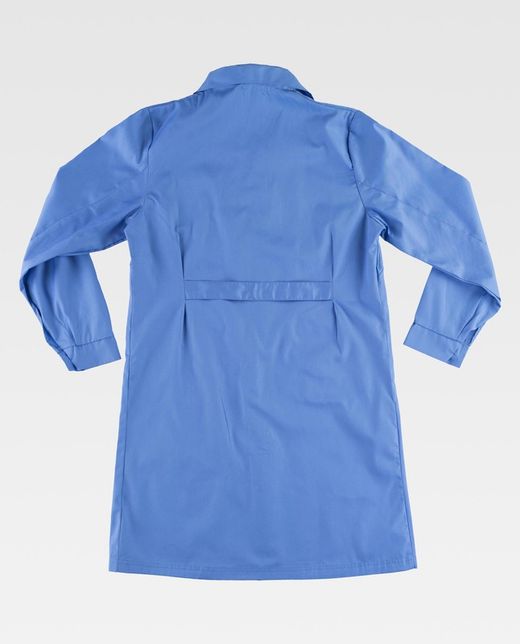 Damenkleid mit Knopfverschluss, Brusttasche und 2 Seiten Hellblau