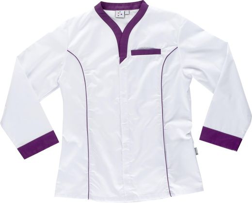 Ladies robe with contrasting trim White Purple