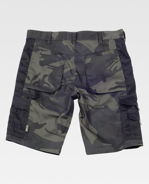 Camouflage Bermuda Shorts kombiniert mit schwarzen Verstärkungen und Camouflage Grey Black mit mehreren Taschen