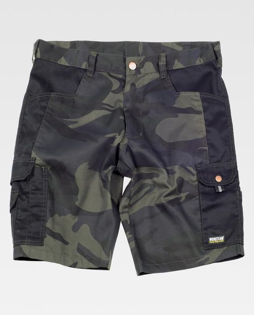 Camouflage Bermuda Shorts kombiniert mit schwarzen Verstärkungen und Camouflage Grey Black mit mehreren Taschen