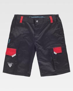 Bermuda de tejido elástico combinado Color Negro+Rojo