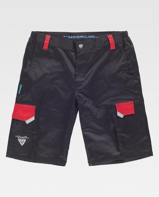Bermuda de tejido elástico combinado Color Negro+Rojo